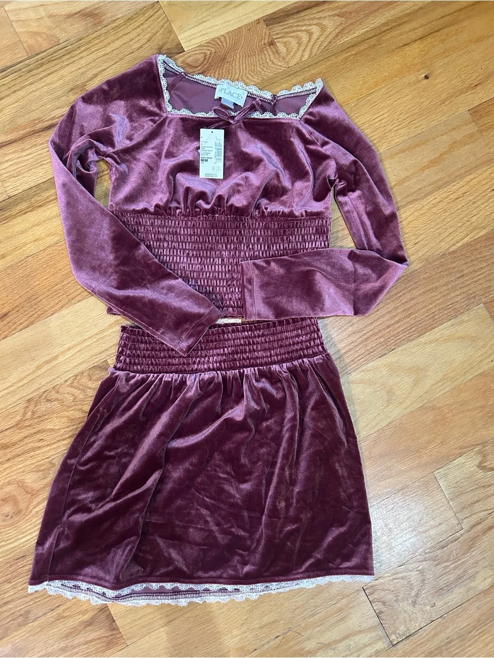 NWT 2 Piece Smocked Velour Set